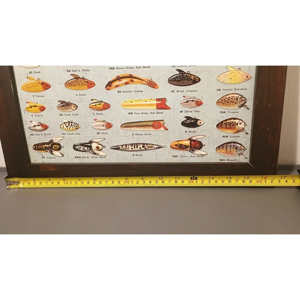 Heddon Lures Metal Wall Decor 17x13.5 Brown Excellent Framed Tin Art 1129857
